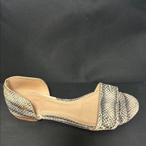 Tory Burch Savannah Snakeskin Python Open Toe Sandal Flats - Picture 2 of 8